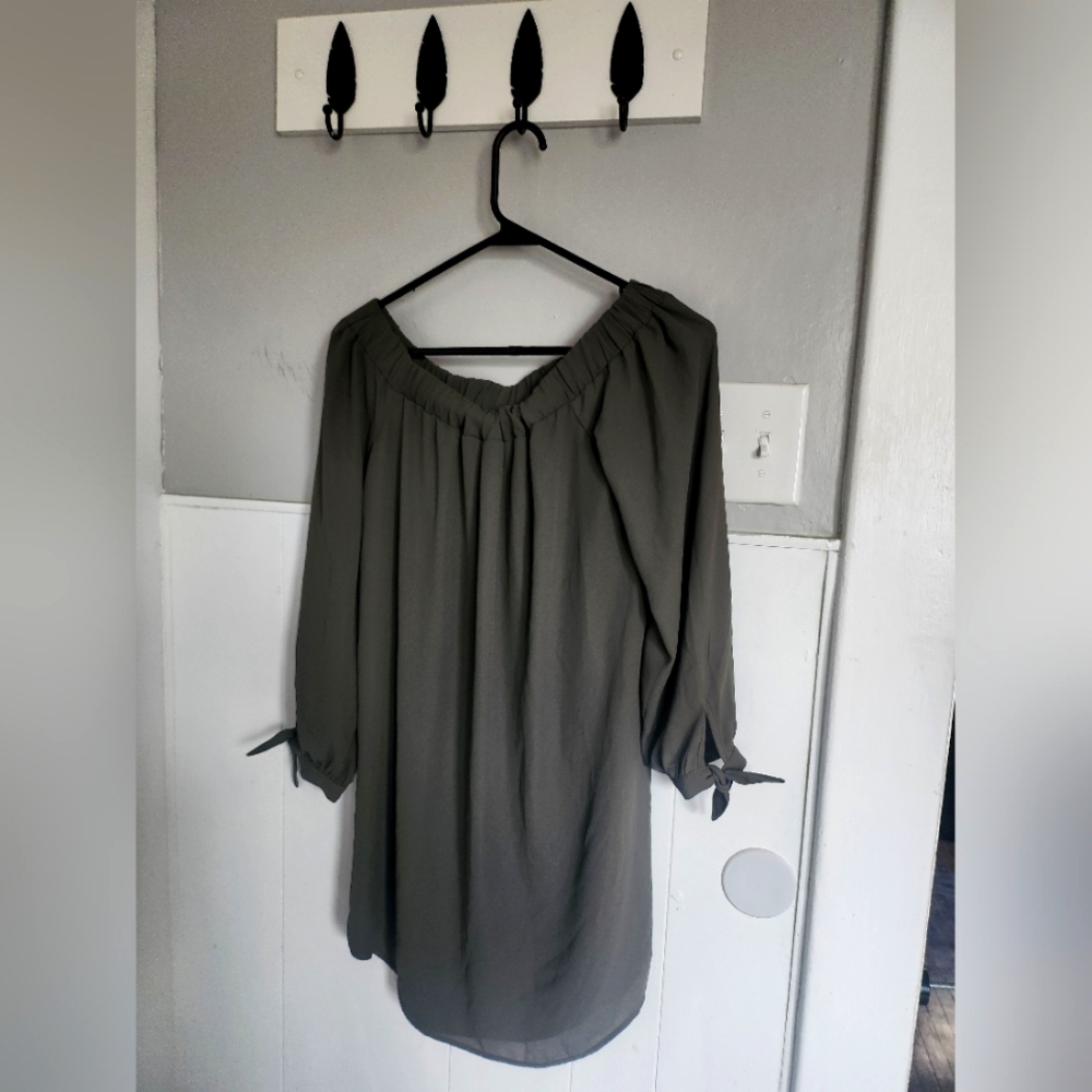 Olive green express mini off the shoulder light weight dress